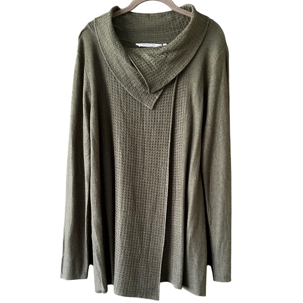 Soft Surroundings Wool Blend Cardigan Shacket Olive Green Asymmetrical Button PL